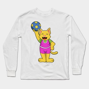 Cat as Handball player with Handball Long Sleeve T-Shirt